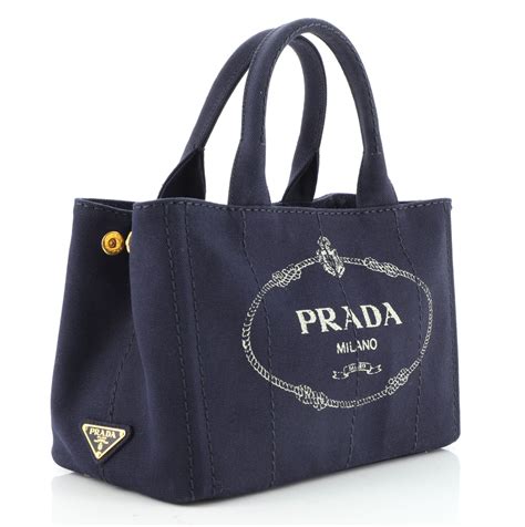 prada canvas tote with leather trim|Prada canvas canapa tote.